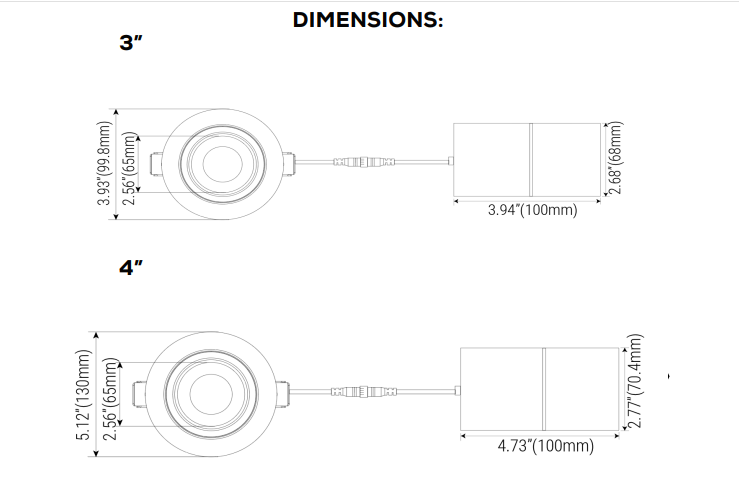 11654 Downlight 4″ Gimbal, CCT, Fire-Rated 2700K/3000K/3500K/4000K/5000K 9W